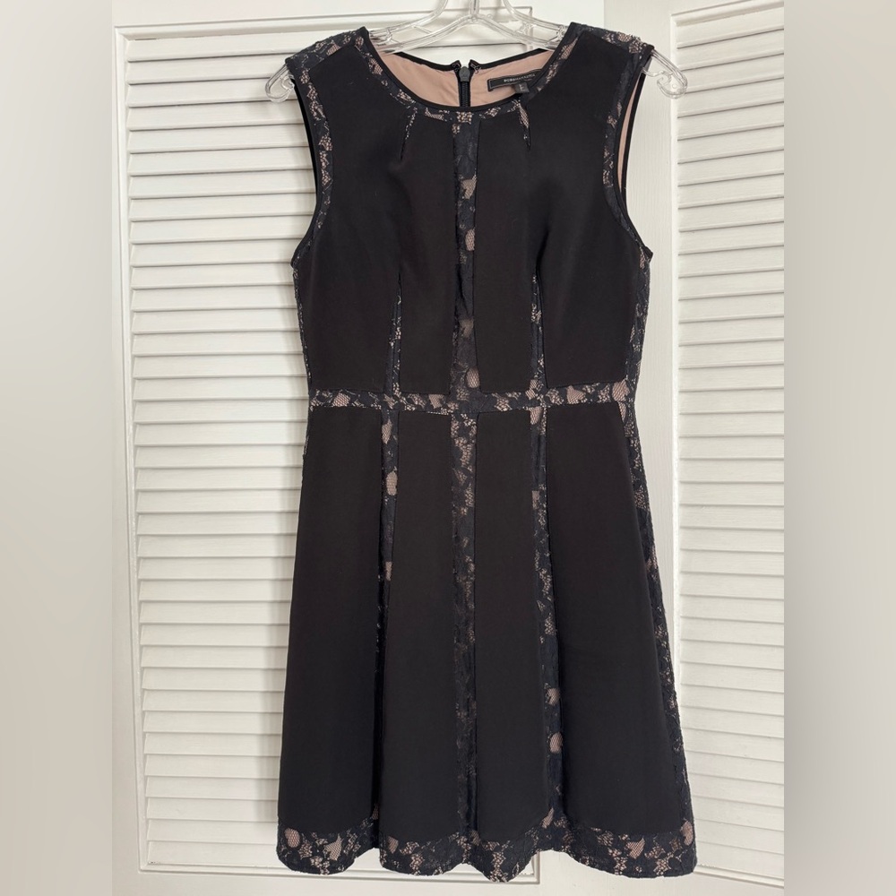 BCBGMaxAzria Black Sheath Mini Dress Sleeveless Crew Neck